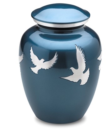 Divine Flying Doves Standard Adult Urn Blue & Brushed Pewter