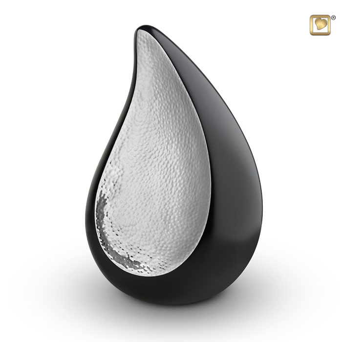 TearDrop Standard Adult Urn Black & Hammered Silver