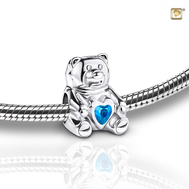 CuddleBear Ashes Bead Blue & Polished Silver with Zirconia