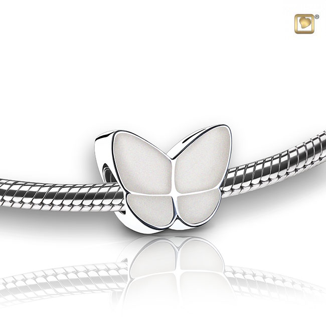 Wings of Hope Ashes Bead Pearl White & Polished Silver