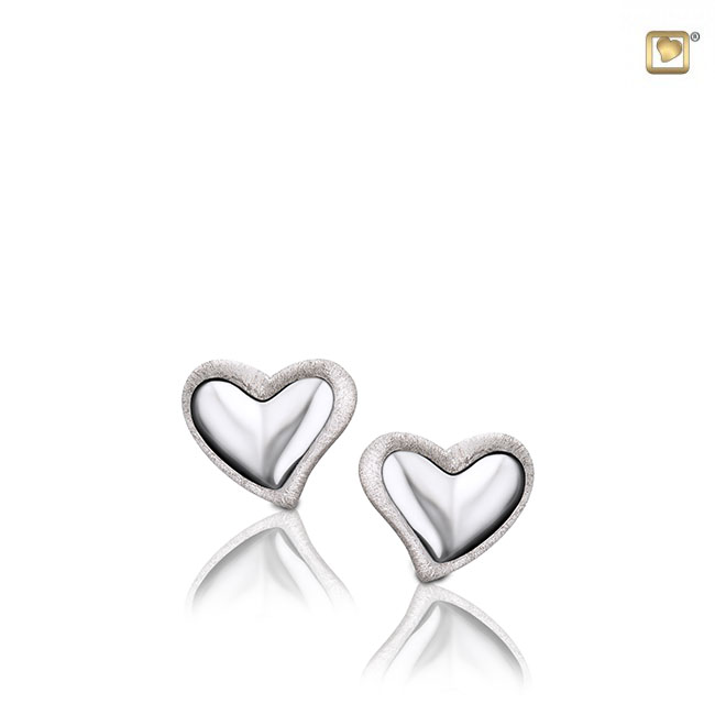 Leaning Heart Stud Earrings Polished & Brushed Silver