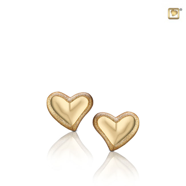 Leaning Heart Stud Earrings Polished & Brushed Gold Vermeil