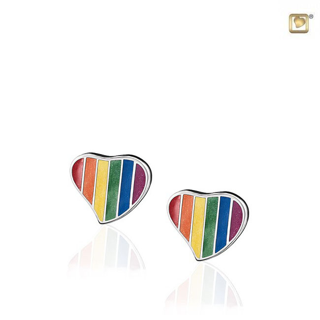 Leaning Heart Pride Rainbow Stud Earrings Polished Silver