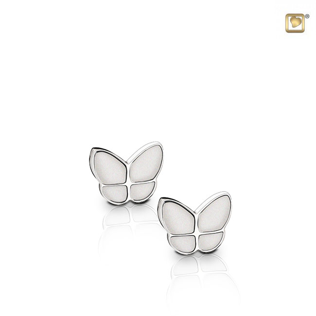 Wings of Hope Stud Earrings Pearl White & Polished Silver