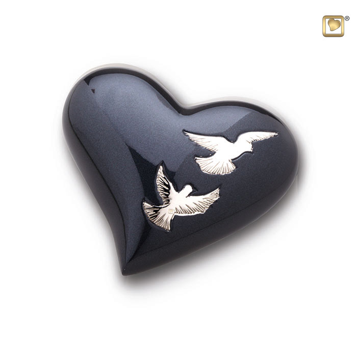 Nirvana Adieu Heart Keepsake Urn Midnight & Polished Silver