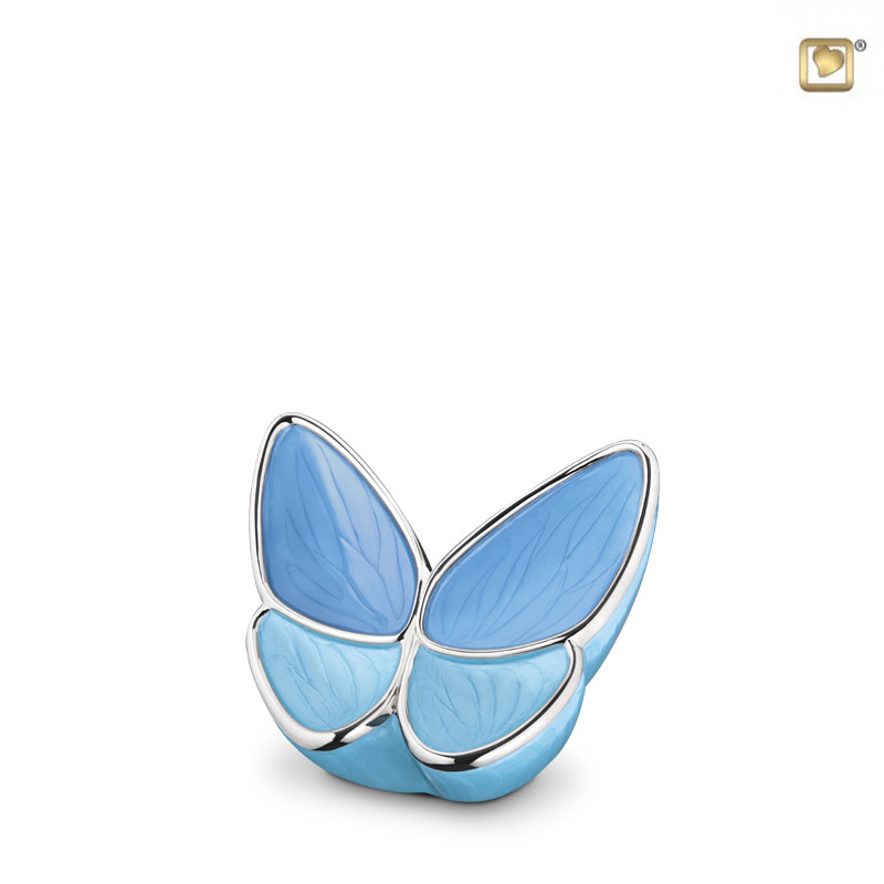 Wings of Hope Keepsake Urn Pearl Blue & Polished Silver