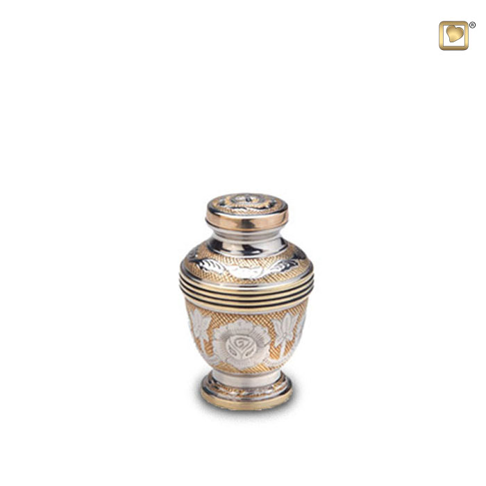 Elegant Floral Keepsake Urn Polished Silver