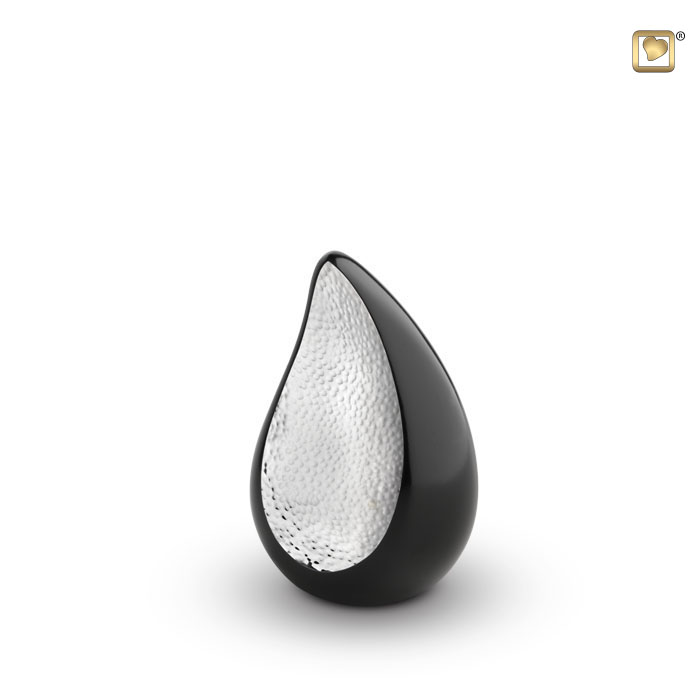 TearDrop Keepsake Urn Black & Hammered Silver