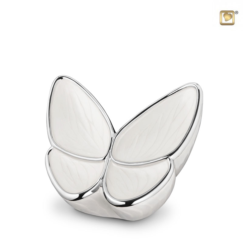 Wings of Hope Medium Urn Pearl White & Polished Silver