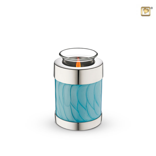 Tealight Urn Pearl Blue & Polished Silver