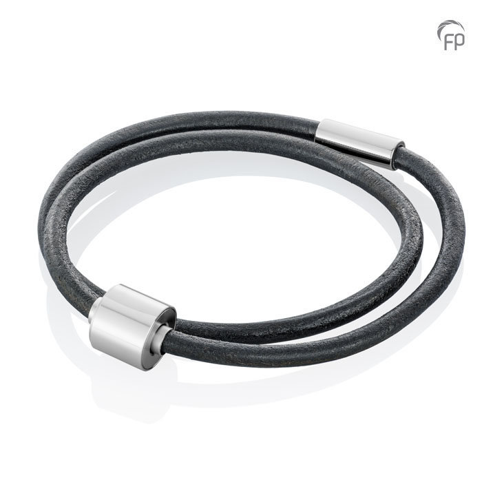 Memento Bracelet (XL) Braided Leather Brushed Ashes Bead Black