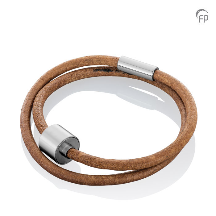 Memento Bracelet (XL) Braided Leather Brushed Ashes Bead Brown