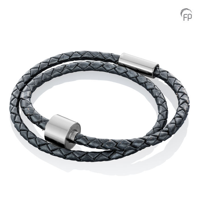 Memento Bracelet (M) Braided Leather Brushed Ashes Bead Cognac