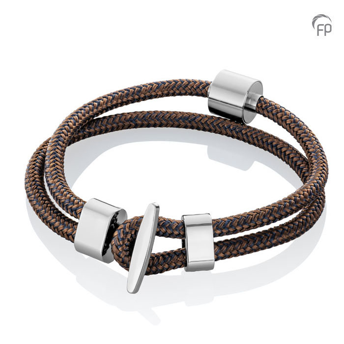 Memento Bracelet (S) Braided Leather Black Ashes Bead Cognac