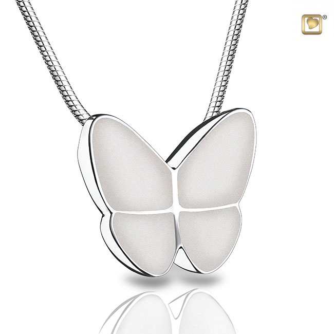 Wings of Hope Ash pendant Pearl White & Polished Silver