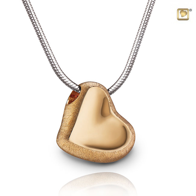 Leaning Heart Ash pendant Polished & Brushed Gold Vermeil