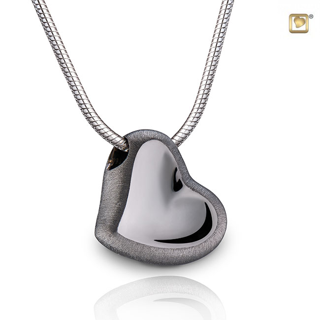 LeaningHeart Ash pendant Polished & Brushed Ruthenium