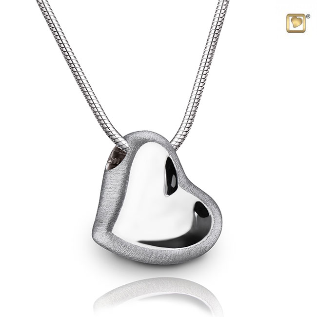Leaning Heart Ash pendant Polished & Brushed Silver