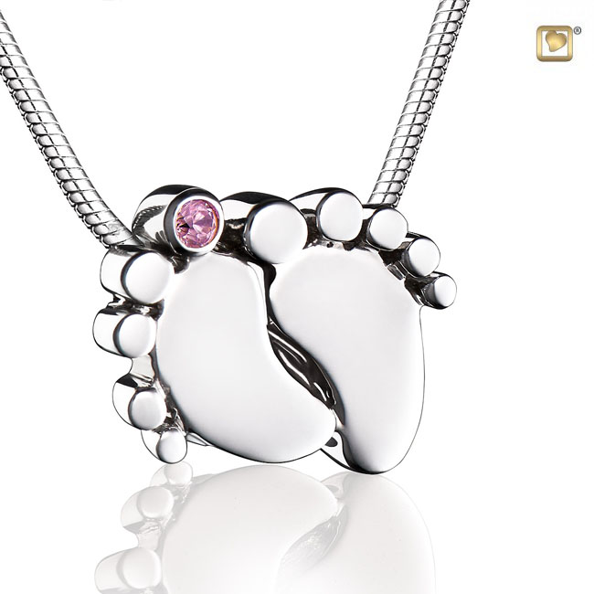 BabyFeet Ash pendant Pink & Polished Silver with zirconia