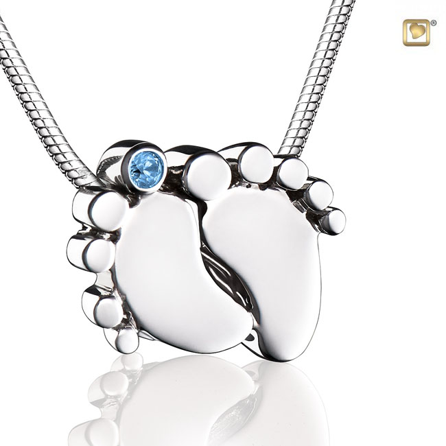 BabyFeet Ash pendant Blue & Polished Silver with zirconia